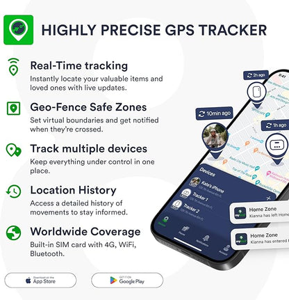 GPS Tracker for Vehicles with Magnet – 4G LTE Real-Time Location Device with App, Built-in SIM, 14-Day Battery – Anti-Theft GPS Tracker for Car, Motorcycle, Scooter, Bike - 12-Mo Subscription Incl