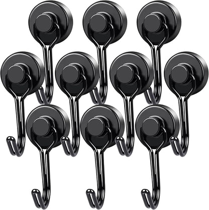 MIKEDE Magnetic Hooks, 40Lbs Heavy Duty Neodymium Magnet Hooks Black Magnetic Swivel Hooks for Hanging, 10 Pack Rust Proof Strong Magnets with Hook Metal Hanger for Fridge, Toolbox, Storage
