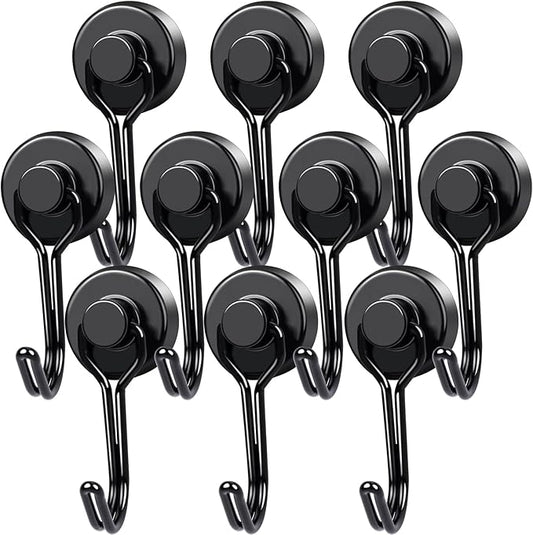 MIKEDE Magnetic Hooks, 40Lbs Heavy Duty Neodymium Magnet Hooks Black Magnetic Swivel Hooks for Hanging, 10 Pack Rust Proof Strong Magnets with Hook Metal Hanger for Fridge, Toolbox, Storage