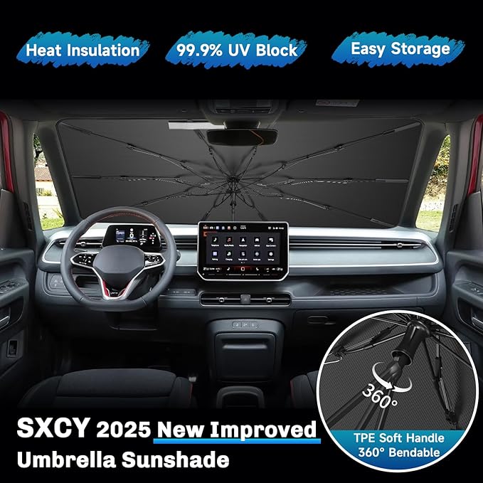 SXCY for 2023-2025 VW ID.Buzz Windshield Umbrella Sunshade [Easier Foldable] for 2025 VW ID.Buzz Accessories 2025 ID.Buzz Sunshade Umbrella for 2025 ID.Buzz Windshield Sun Shade Umbrella Protect