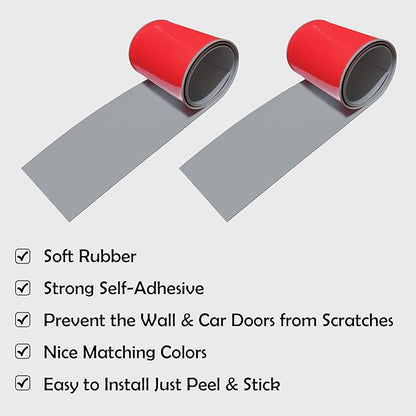 Rubber Bond Garage Wall Protectors - 6x48 Inches 2 Pack Strong Self-Adhesive Rubber Bumper Protectors for Garage Walls - Anti-Scratch and Waterproof Garage Wall Protector for Car Doors (Grey)