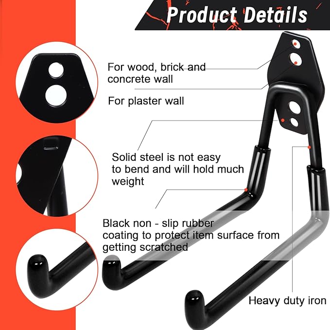 15 Pack Garage Hooks Heavy Duty with Anti-Slip Coating Wall Mount Storage Organizer for Hanging Power and Garden Tools, Ladder, Hose, Bikes, Ropes, Bulk Items Shed Hooks