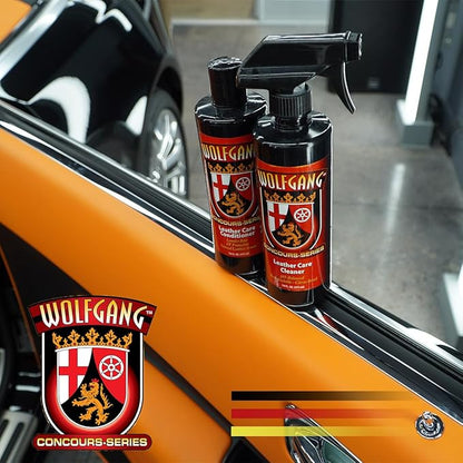 WOLFGANG CONCOURS SERIES Leather Care Combo | Leather Cleaner & Conditioner Kit | Safe for Apparel, Furniture, Car Interiors, Shoes, Bags & More | 16oz Bottles | WG-2526