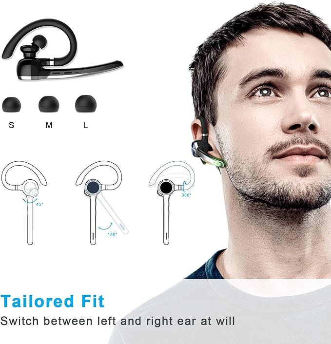 Bluetooth Headset, Wireless Bluetooth Earpiece with 500mAh Charging Case 72 Hours Talking Time Built-in Microphone for iOS Android Cell Phone, V5.1 Hand-Free Headphones with USB Dongle