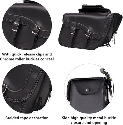 GARGOYLE BELLS Motorcycle Saddle Bags Synthetic Leather Motorcycle Luggage Bag Waterproof Throw Over Saddlebags For Softails Sportsters Choppers Dyna V-star Shadow (No Stud, Black, 16"x13"x11.5")
