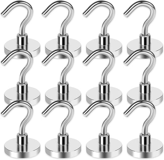 LOVIMAG Strong Magnetic Hooks, 40LBS Neodymium Magnets with Hooks Magnetic Hooks Cruise for Refrigerator, Powerful Magnet Hooks Magnetic Hanger for Hanging, Grill, Locker,Kitchen, Metal Door-12 Pack
