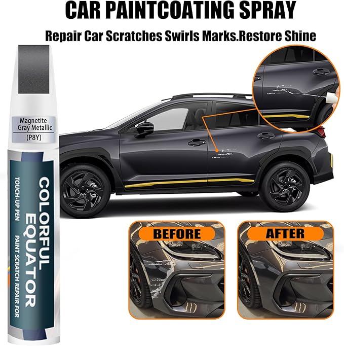Magnetite Gray Metallic(P8Y) Touch Up Paint Compatible with SUBARU, Car Paint Pen Scratch Repair Two-In-One Touch Up Paint, Premium Car Scratch Remover for Deep Scratches
