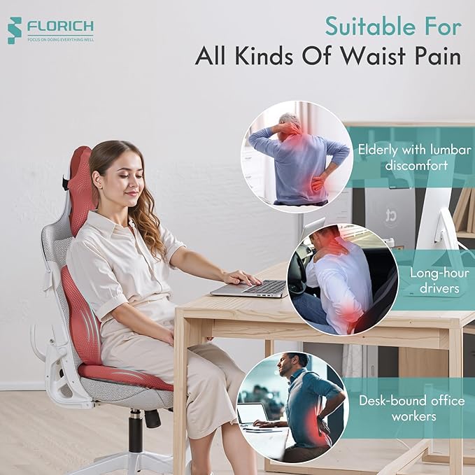 FLORICH Car Seat Cushion and Lumbar Support Pillow for Office Chair Car, Neck Headrest Pillow, Ergonomic Memory Foam, Pressure-Relieving Back Support for Car, Office Chair & Wheelchair – Red