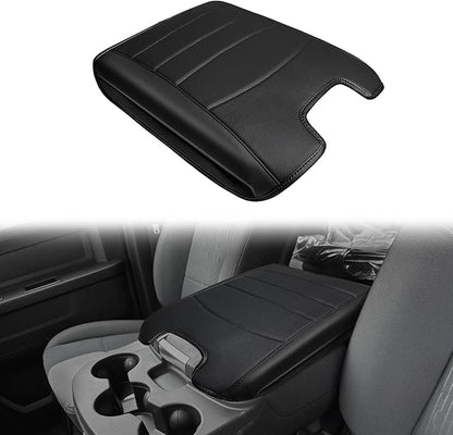 Muslogy Center Console Armrest Cover Compatible with Dodge Ram 1500 2013-2018 & 2013-2025 Ram 2500/3500 Comfort Armrest Pad Arm Rest Cushion Vegan Leather Protector Regular Thick(Jump Seat ONLY)