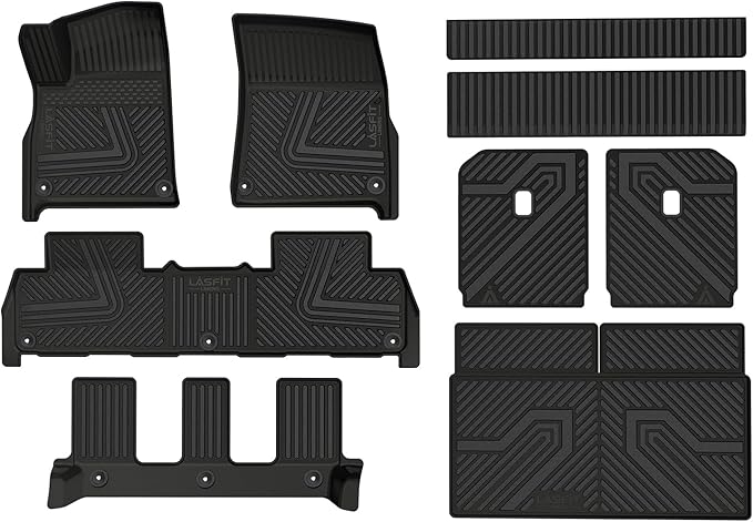 LASFIT Floor Mats & Trunk Mat & Backrest Mat for Rivian R1S 2024 2023 2022, All Weather TPE Mats Custom Fit Floor Liner & Cargo Mat for R1S 1st & 2nd & 3rd Row Full Set Car Mats and Cargo Liner
