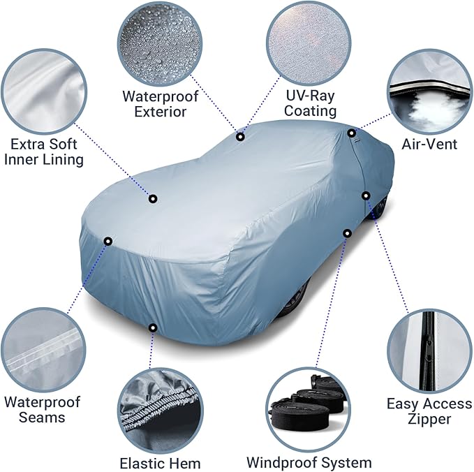 iCarCover Custom Car Cover for 1969-1973 Ford Mustang Waterproof All-Weather Rain Snow UV Sun Protector Full Exterior Weatherproof Indoor Outdoor Car Cover