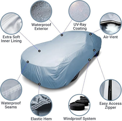 iCarCover Custom Car Cover for 1969-1973 Ford Mustang Waterproof All-Weather Rain Snow UV Sun Protector Full Exterior Weatherproof Indoor Outdoor Car Cover