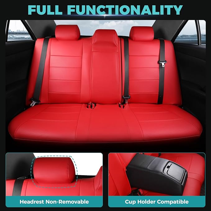 for Toyota Camry Seat Covers SE XSE SE Sport 2012 2013 2014 2015 2016 2017 - Custom Fit Car Seat Covers Full Set, Waterproof Breathable Leather Seat Covers for Cars, Red Not for Hybrid