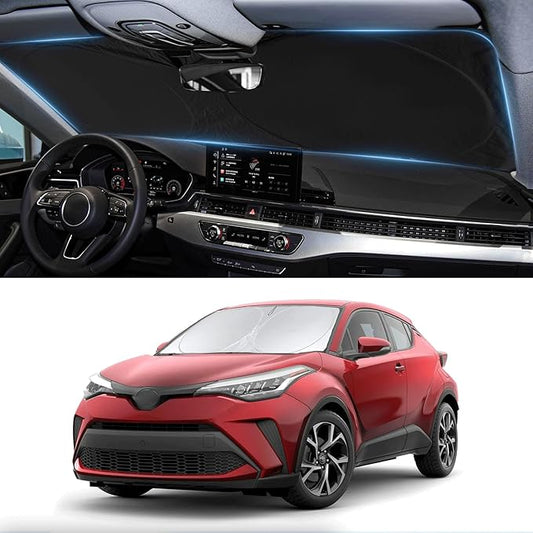 Custom Fit CHR Windshield Sunshade for 2018 2019 2020 2021 Toyota CH-R C-HR CHR, XLE Premium Car Accessories Front Window Reflective Shield Cover for Windshield Sun Visor Protector Block UV Rays