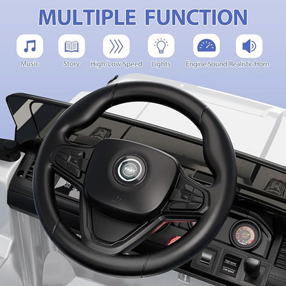 12V Kids Ride On Truck Car, Battery Powered Electric Vehicles with Remote Control, Spring Suspensions, 3 Speeds, LED Lights, Music, MP3, Ride On Toy Car for Children Toddles Boys Girls, White