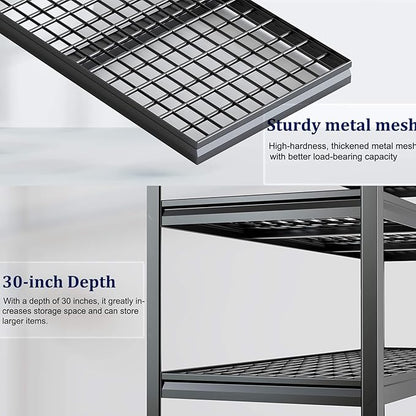 72" W Storage Shelves Heavy Duty Garage Shelving 30" D Metal Shelving Unit, 4 Tier Adjustable Shelves, 5000LBS Steel Industrial Shelving for Basement Warehouse Commercial, 72" W*30" D*72”H
