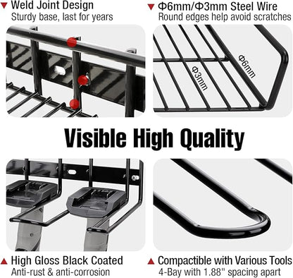 UNITEDPOWER Wall Mounted Power Tool Organizer Holder, Heavy Duty Utility Storage Rack for Battery Powered Hand Tools, Cordless Drill Rack, Workshop, Shed, Garage, Home