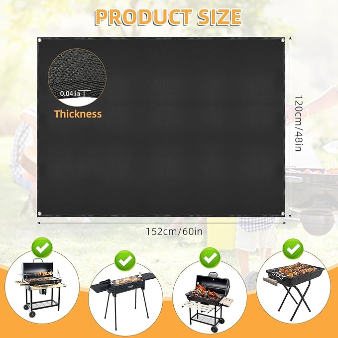 Under Grill Mat for Outdoor Grilling, 60 x 48 inches Double-Sided Fireproof Waterproof BBQ Protector for Deck and Patio Under Grill Mat for Outdoor BBQ