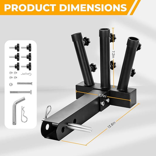 Heavy Duty Three Hitch Flag Holder, Trailer Hitch Flag Pole Holder, Fits 2" Trailer Receivers, Universal Hitch Flag Pole Holder Kit with Cars, Trucks, SUV, Pickups, Campers & Trailers