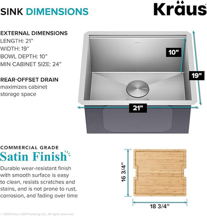 KRAUS Kore 21-Inch Undermount Workstation 16 Gauge Single Bowl Stainless Steel Kitchen Sink with Accessories, KWU111-21