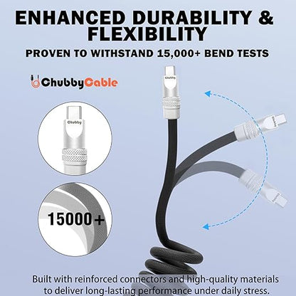 chubbycable Curly Chubby - Retractable Fast Charging Cable 240W Coiled Charger Cord for Car Durable USB-C Cable for Phones, Tablets and More, Purple+Purple, Type-C to Type-C, 1.3FT-2.3FT