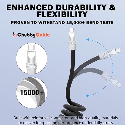 chubbycable Curly Chubby - Retractable Fast Charging Cable 240W Coiled Charger Cord for Car Durable USB-C Cable for Phones, Tablets and More, Green+Green, USB-A to Type-C, 1.3FT-2.3FT