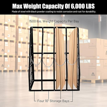 1500LBS Vertical Bar Rack Standing Storage Rack, 47" W x 24" D x 60" H Steel Vertical Long Parts Storage Rack with Galvanized Chains & 2 Side Pegboards, 4 Bays Lumber Storage Rack for Garage Storage