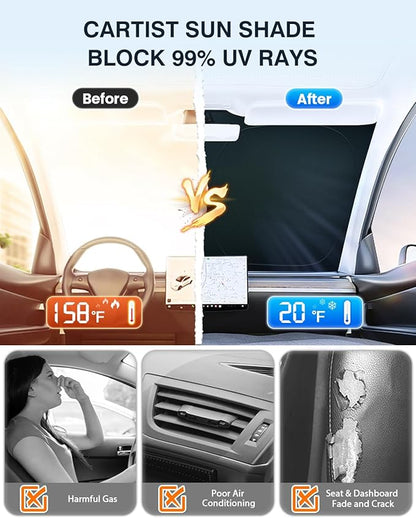 Cartist 5-Layer Windshield Sun Shade Custom Fit for Rivian R1T 2022-2025 2026 Accessories Foldable Car Front Window Sunshade Sun Visor Protector