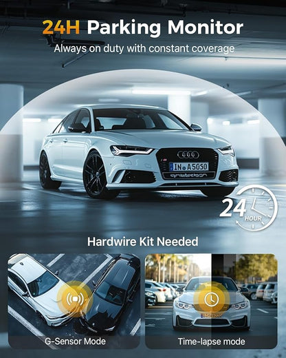 GKU 4K 3 Channel Dash Cam, 5.8GHz WiFi Built-in GPS, 4K+1080P+1080P Dash Cam Front and Rear Inside, 64GB Card Inserted, 24H Park Mode, Triple Car Camera 3 Inch Screen