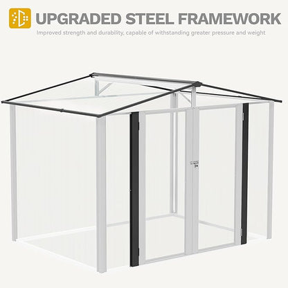 DWVO 8x6ft Metal Outdoor Storage Shed, Waterproof Tool Shed Heavy-Duty Storage Unit with Lockable Door and Vents, Ideal for Bicycles, Tools, Lawnmowers, Backyards, Patios, Lawns - White