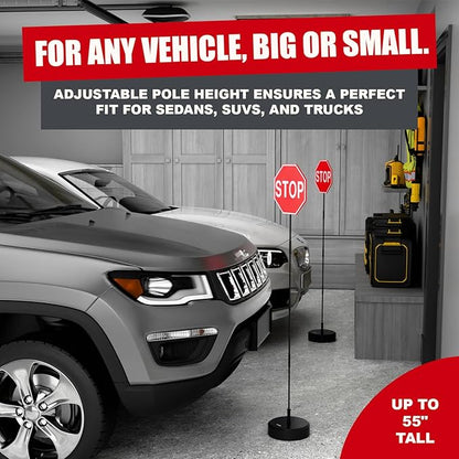 Securityman Garage Parking Aid with LED Stop Sign [Upgraded Base] – Large 7" Sign, Bright Red LEDs, Adjustable Height – Garage Car Stopper & Parking Assist Indicator