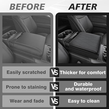 Muslogy Center Console Armrest Cover Compatible with Ford F-150 F150 2021-2025 Comfort Armrest Pad Arm Rest Cushion Vegan Leather Protector 1-Inch Extra Thick(WorkSurface ONLY)
