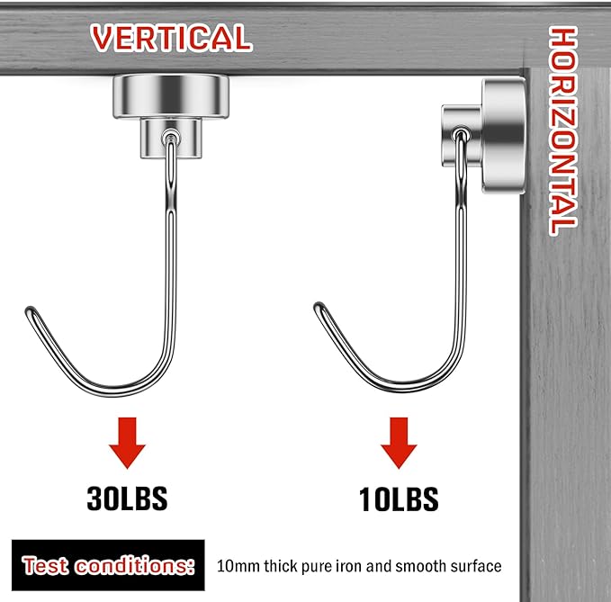FINDMAG Magnetic Hooks, 30lbs+ Magnet Hooks 2025 Cruise Ship Essentials, Strong Magnetic Hooks for Fridge, Magnetic Hanger for Garage, Whiteboard, Office Supplies, Kitchen Organization, 10 Pack