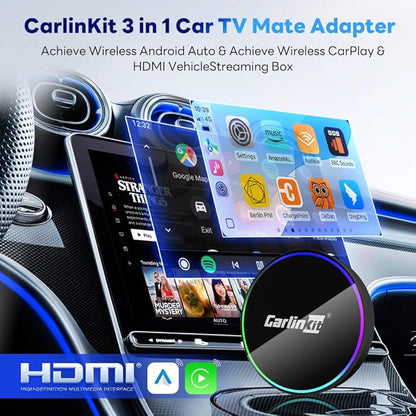 Carlinkit HD2CP Pro HDMI Wireless CarPlay Adapter- Wired CarPlay to Wireless Car Play & Android Auto Dongle, 3 in 1 Stream TV Stick/Phone/Games to Screen HDMI Converter, iOS 10+ & Android 11+