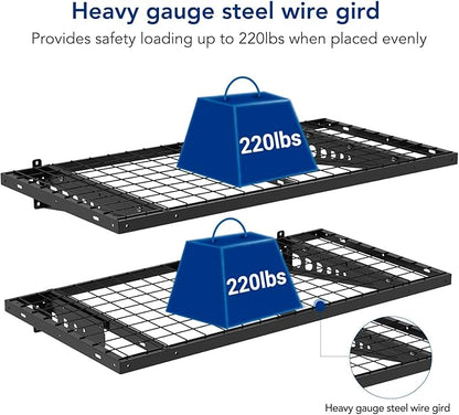 FLEXIMOUNTS 2 Pack 2x4ft Garage Storage 24x48 inch Bike Wall Shelving Rack, 440lbs Total Weight Capacity, Black