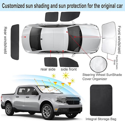 TINGLU Window Shades for Ford Maverick 2022-2024 2025 Accessories Car Side Full Windows Rear Triangular Windshield Sun Shade Sun UV Rays & Privacy Protection for Camping 6PCS