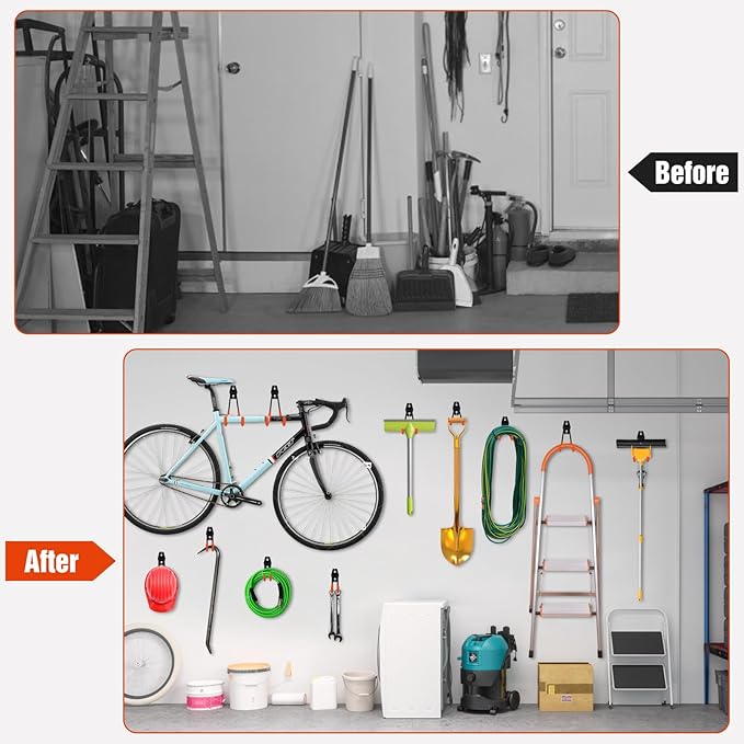 Garage Hooks Ladder Hooks for Hanging Heavy Duty Garage Organizer Wall Mount Metal Garage Storage Organization Tool Hanger Utility Rack for Garage Wall, Shed, Garden, Workshop
