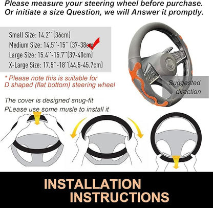 PINCTROT D Shaped Comfy Grip Steering Wheel Cover, Anti-Slip Design, Flat Bottom 14.5-15 Inch(Silicone Orange)