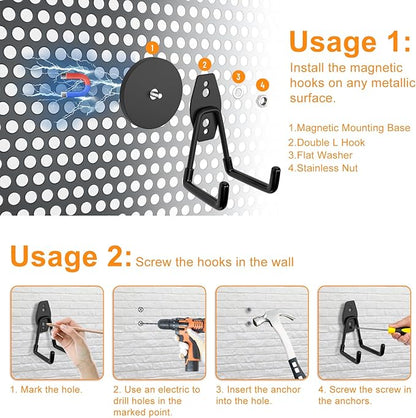 ENUODA Strong Magnetic Hooks 6 Pack Large Rare Earth Magnet Hooks Heavy Duty Utility Magnetic Tool Holder for Garage Organization, Van, Barn, to Hang Bag, Coat, Power Tool, Toolbox, Shovel, Broom,