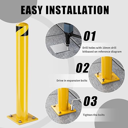 Safety Bollards, Bollards Steel 48 inch, 4.5 Inch Diameter Parking Bollard, Driveway Security Bollards for High Traffic Areas (48inch 4Pack)