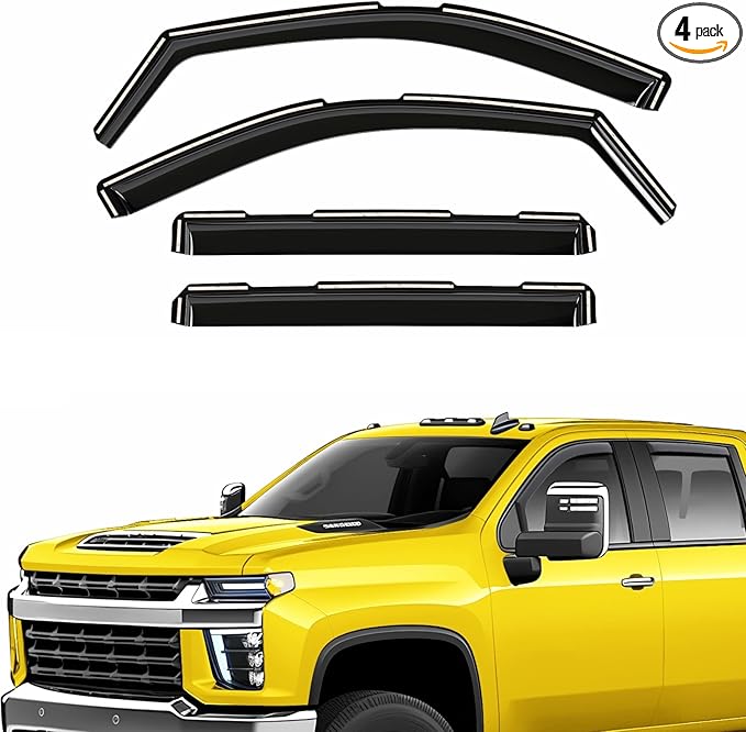Extra Durable Window Deflectors In-Channel Visors Rain Guards Fit for Chevy Silverado/Sierra 2500HD/3500HD 2020-2025 Crew Cab, Sun Visors, Wind Vent for Shades, Exterior Car Accessories - 4pcs. AG0141
