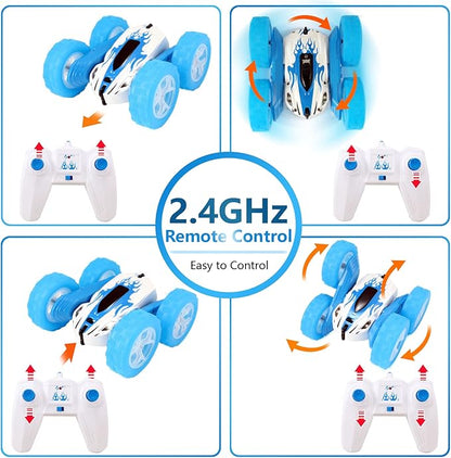 FREE TO FLY Remote Control Car For Boys: Kids RC Stunt Cars Toy with Headlights & WheelLights Double-Sided Driving 360°Flip Rotating Car Toys Gifts Presents for Boy Girls Age 6 7 8 9 10 11 12 Year Old