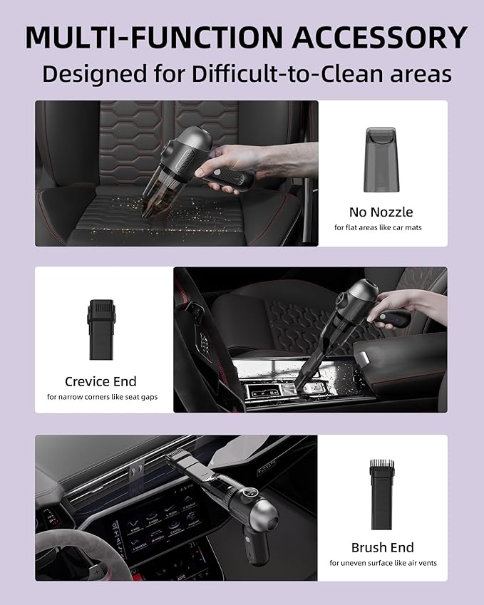 2025 Upgraded Mini Car Vacuum with 12000Pa, Portable 4-in-1 Blowing and Suction Function, Mini Vacuum Cleaner Air Duster Suitable for Quick Cleaning of Small Areas, Car, Office, Home, PC