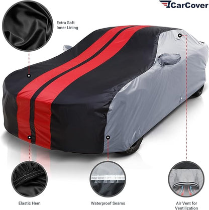 iCarCover Custom Car Cover Compatible with Mustang GT 1979-2004, Waterproof All Weather Rain Snow UV Sun Protector Full Exterior Indoor Outdoor Car Covers, Tribe (Gray/Black)