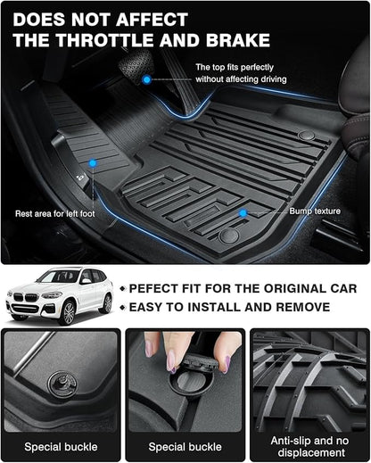 Powerty Floor Mats for 2018-2024 BMW X3 / 2019-2024 BMW X4, Custom Fit for BMW X3 Accessories, 3D TPE All Weather Car Mats Heavy-Duty Floor Liners (Fit All Models)