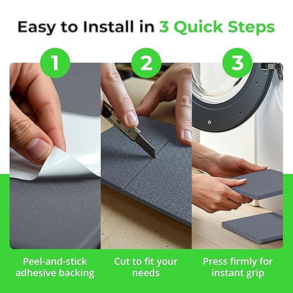 XCEL Set of 4 Gray Multi-Purpose Anti-Vibration Pads with Self Adhesive – Protection for Furniture & Appliances – Closed Cell Foam Rubber Pad, 12” x 12” x ¼”