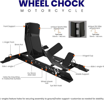 GRAND PITSTOP Universal Wheel Chock for Motorcycle Stand for Trailer Completely Adjustable Detachable Foldable Wheel Chock (Black)