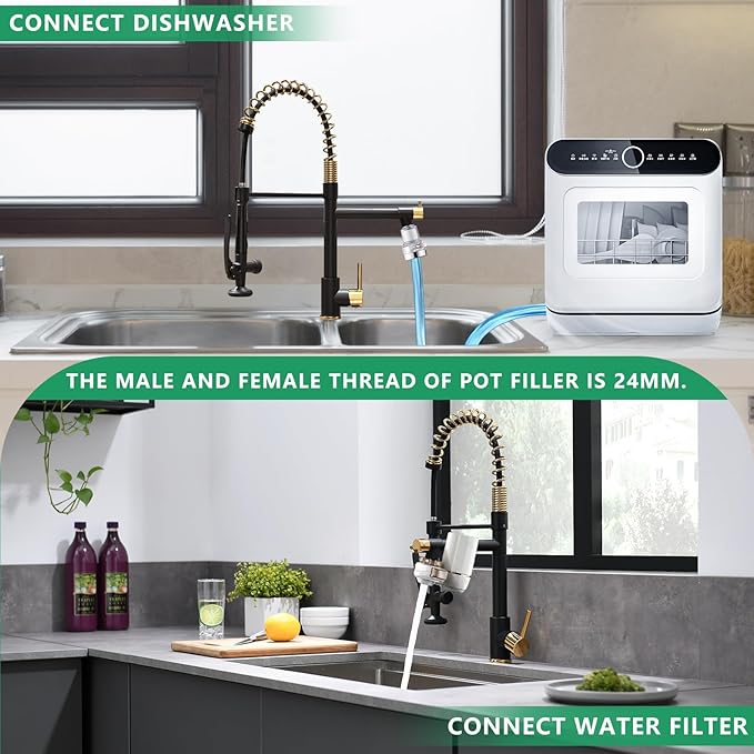 Fapully Black&Gold Kitchen Faucet with Sprayer,Commercial Pull Down Kitchen Faucet for Kitchen Sink