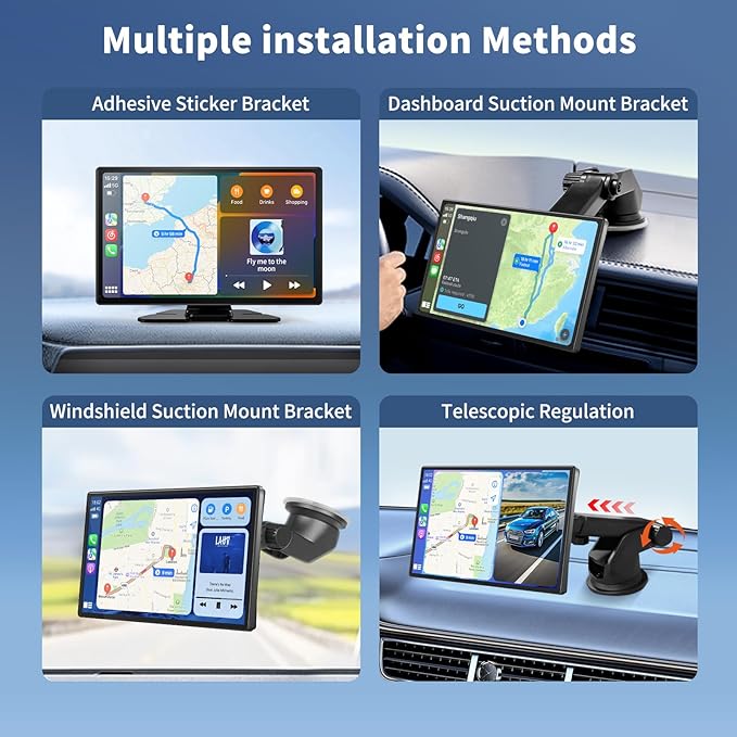 Carplay Screen for Car, 9" Portable Wireless Carplay Screen with 4K Dash Cam, 1080P Backup Camera, Car Stereo for Carplay & Android Auto GPS Navigation/Bluetooth/Mirror Link/Voice Control/AUX/FM/Siri