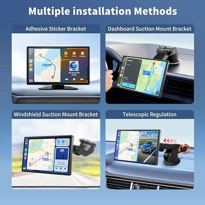 Carplay Screen for Car, 9" Portable Wireless Carplay Screen with 4K Dash Cam, 1080P Backup Camera, Car Stereo for Carplay & Android Auto GPS Navigation/Bluetooth/Mirror Link/Voice Control/AUX/FM/Siri
